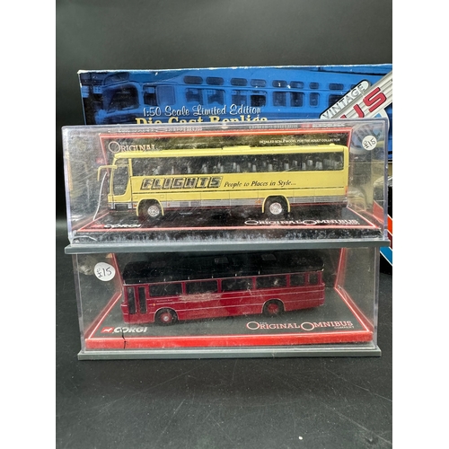 213 - Corgi die cast coaches & buses including Corgi Vintage Bus Line PCC Streetcar Baltimore 1/50 + Origi... 