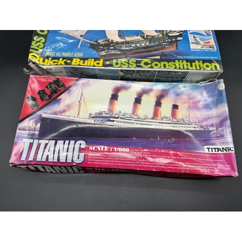 234 - Two Revell USS Constitution Model Ship Kits + 1/800 Scale Titanic - boxed / complete