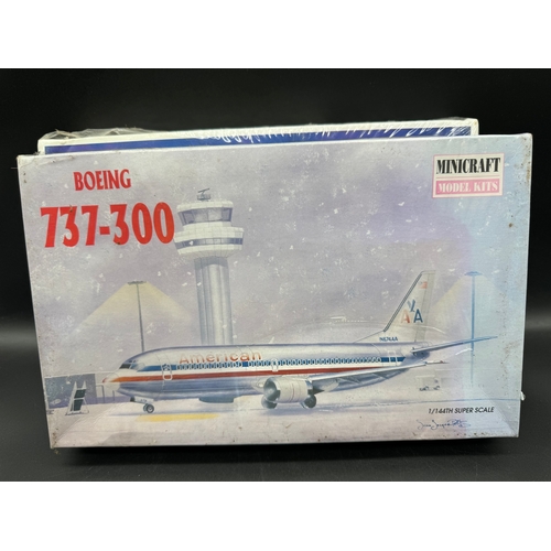 239 - Four Sealed Minicraft Aircraft Plastic Moulded Kits Boeing 737-300 / Douglas DC-6R, Space Shuttle 7 ... 