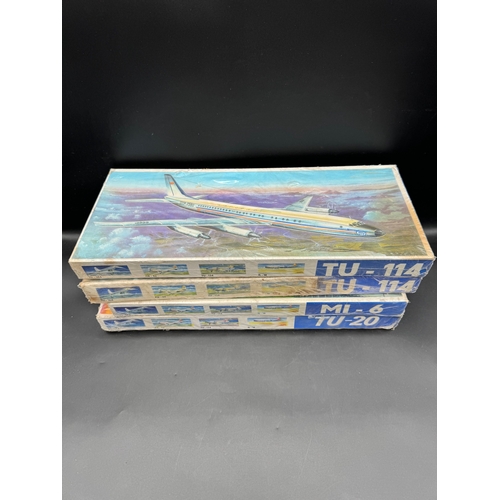 241 - Four Sealed VEB Plasticart Moulded Plastic Model Aircraft Kits including TU114 / MI6 / TU20