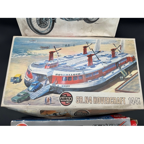 244 - Three complete moulded plastic kits including Heller Honda CB750 Model Kit, Airfix SR N4 Hovercraft ... 