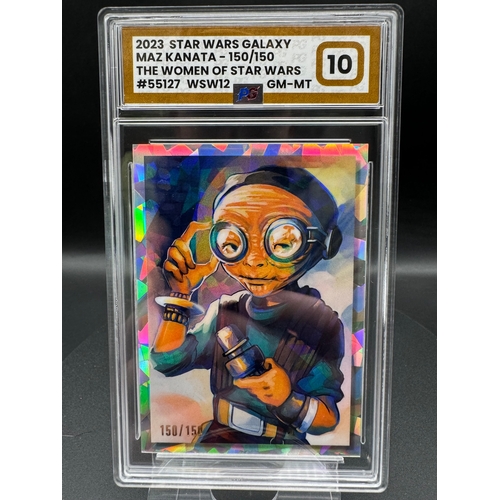 563 - 2023 Topps Star Wars Galaxy Chrome Maz Kanata Atomic Refractor Card 150/150 WSW12 Gem Mint PG 10 Gra... 