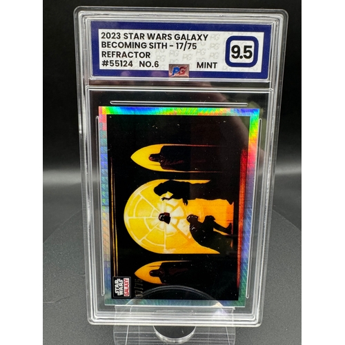 566 - 2023 Topps Star Wars Galaxy Chrome Becoming Sith Refractor Card 17/75 No 6 Graded Mint PG 9.5