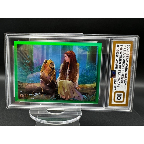 567 - 2023 Topps Star Wars Galaxy Chrome P Leia & Wicket 83/99 Green Refractor Card WSW5 Graded Card PG 10... 