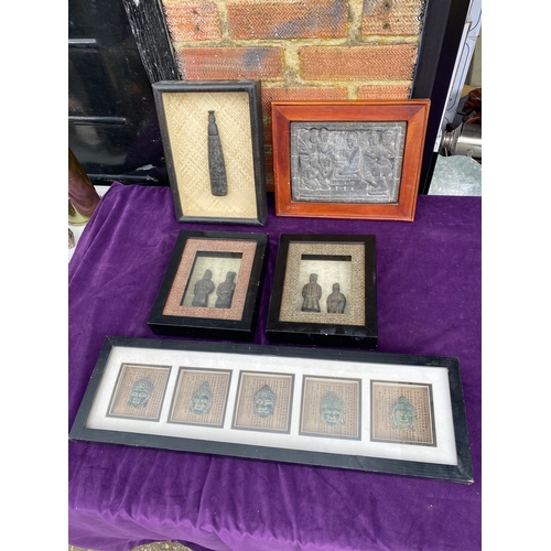 114 - Framed stone relief art pieces.