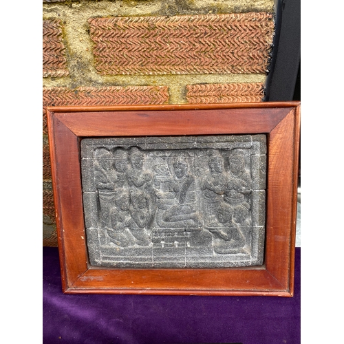 114 - Framed stone relief art pieces.