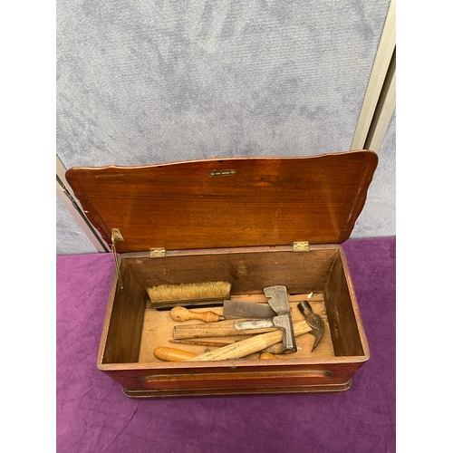 144 - Wooden tool box and contents.