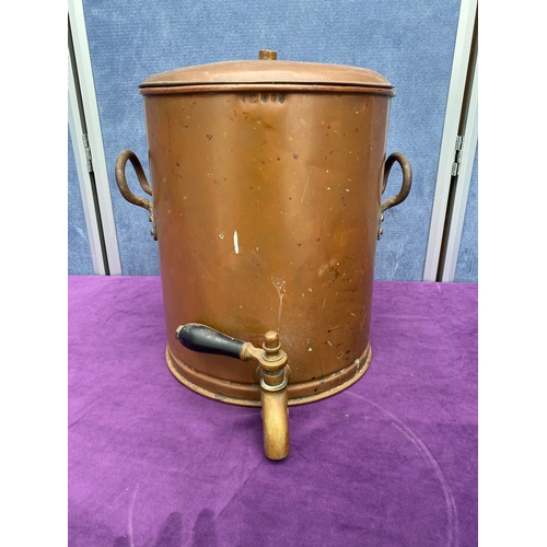 145 - Copper hot water urn and two tea pots