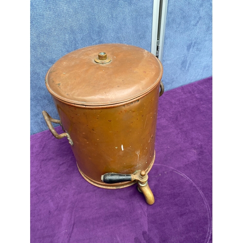 145 - Copper hot water urn and two tea pots