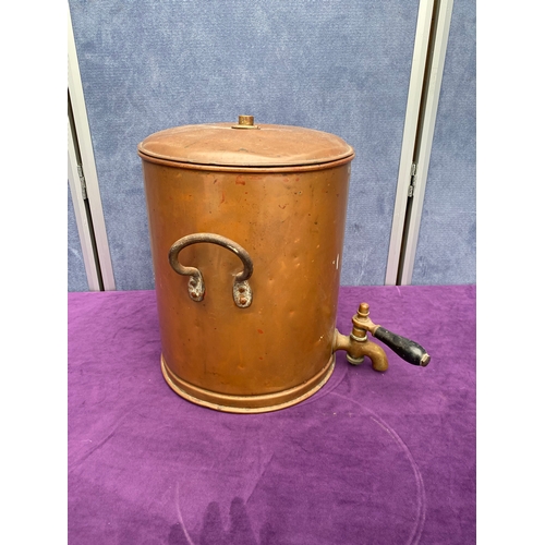 145 - Copper hot water urn and two tea pots