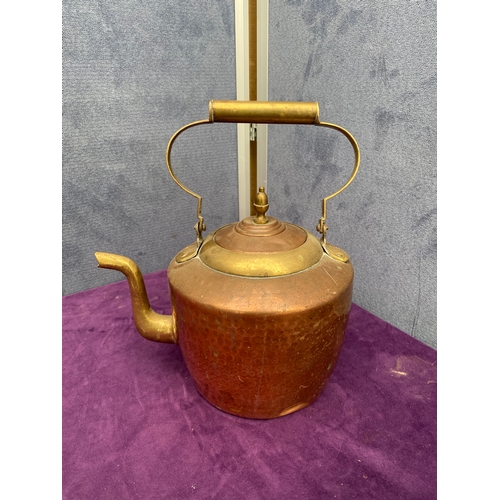 145 - Copper hot water urn and two tea pots