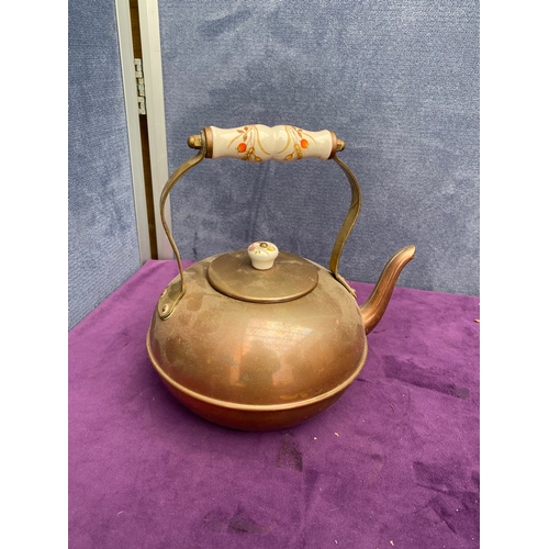 145 - Copper hot water urn and two tea pots