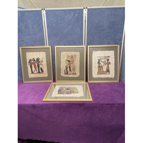 171 - Four framed Egyptian inspired art works on papyrus