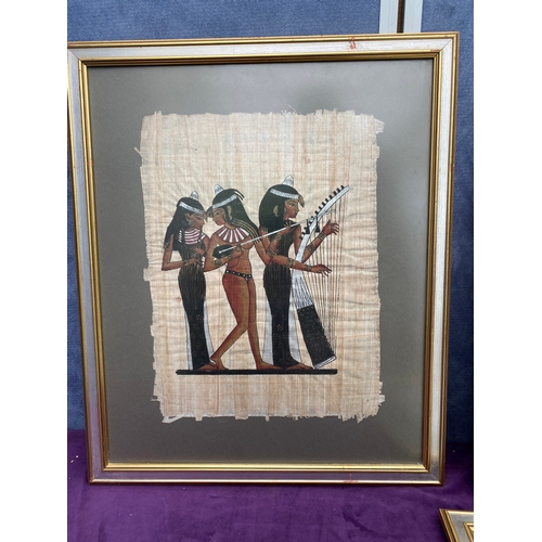 171 - Four framed Egyptian inspired art works on papyrus