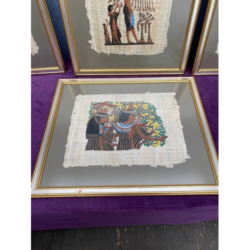 171 - Four framed Egyptian inspired art works on papyrus