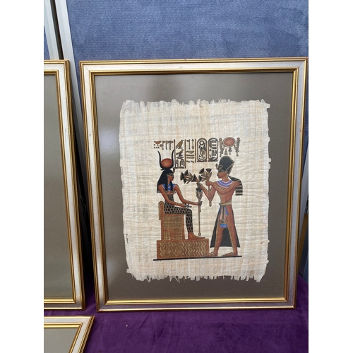 171 - Four framed Egyptian inspired art works on papyrus