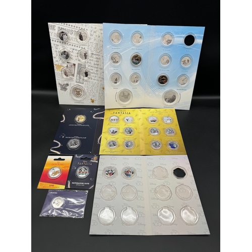 25 - Complete display set of Disney Fantasia Collectable Proof 50p Coins including Gold plated, fine .999... 