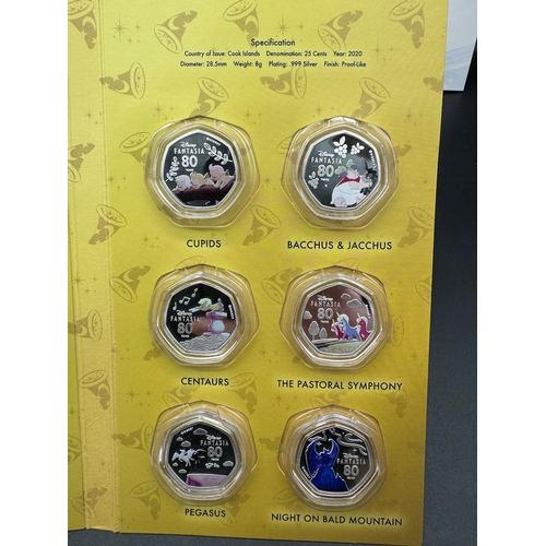 25 - Complete display set of Disney Fantasia Collectable Proof 50p Coins including Gold plated, fine .999... 