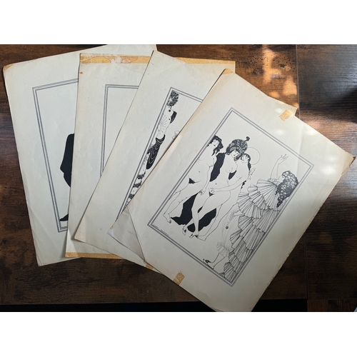 32 - Four Vintage Aubrey Beardsley Lithograph of Erotic Scene English Nudity