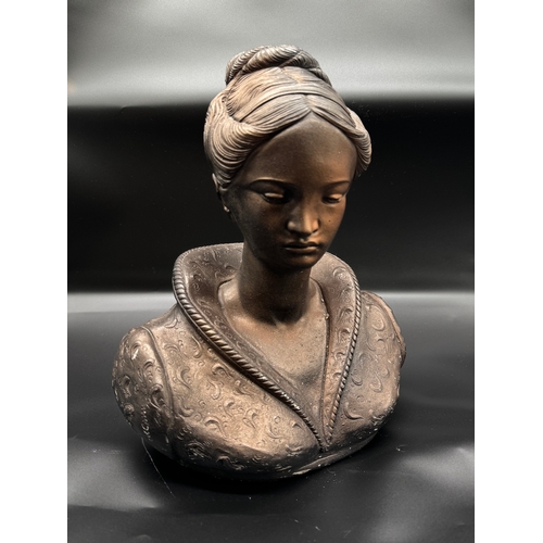 33 - Bronzed stone bust of lady - 15