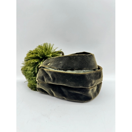 42 - 1920/30's Green velvet hat / fascinator - A Woolsand Model