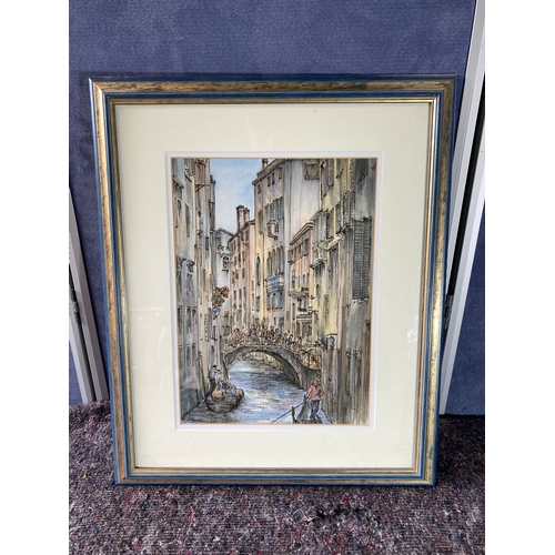 47 - A framed Venice scene Signed By Margaret Eggleton - Pen / Watercolour