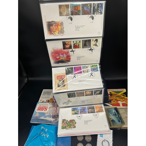 51 - A collection of First Day covers, Cigarette cards in albums, playing cards  + London 2012 Olympics C... 