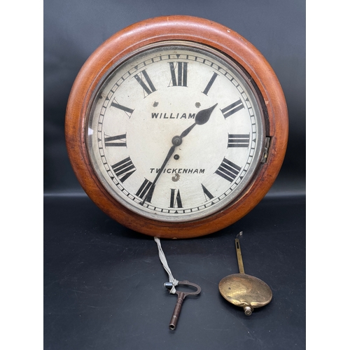 52 - Antique Fusee Station Wall Clock by Williams Twickenham - included key and pendulum