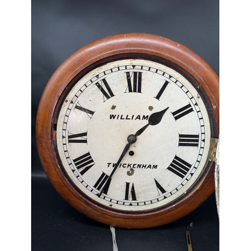 52 - Antique Fusee Station Wall Clock by Williams Twickenham - included key and pendulum