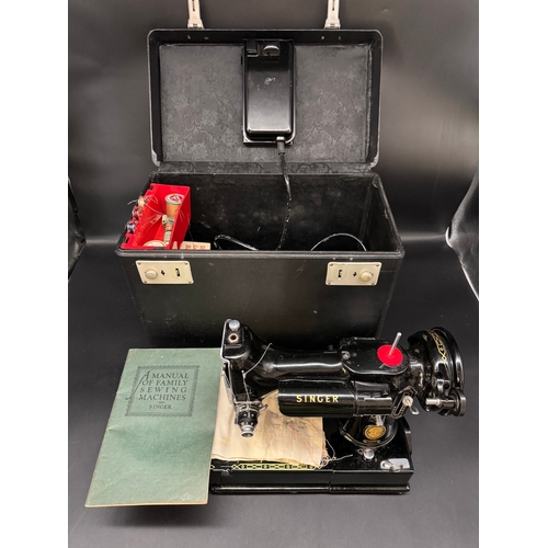 54 - 1950's Cased Electric Featherweight Singer Sewing Machine222K complete with accesories / instruction... 