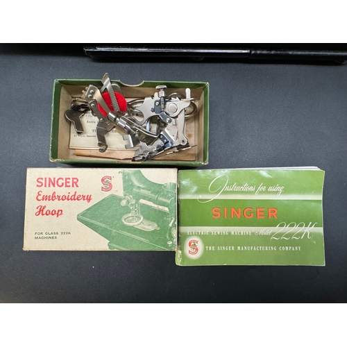 54 - 1950's Cased Electric Featherweight Singer Sewing Machine222K complete with accesories / instruction... 