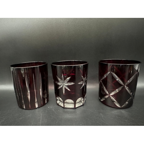 58 - Collection of Studio art glass, paperweights, cut cranberry glass tumblers