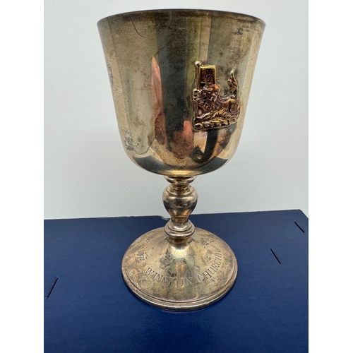 65 - Silver goblet commemorating Winston Churchill centenary 1874-1974 with gilded interior Maker Mappin ... 