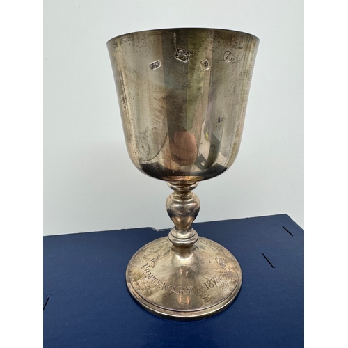 65 - Silver goblet commemorating Winston Churchill centenary 1874-1974 with gilded interior Maker Mappin ... 