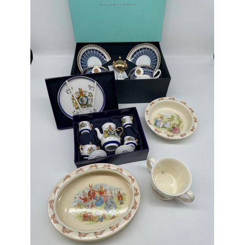 67 - William Edwards Queen Elizabeth II Commemorative Tea Service + 1 other & Royal Doulton Bunnykins 3 p... 