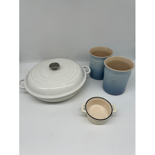 73 - Le Creuset Casserole Dish, cermaic jars + Ramekin