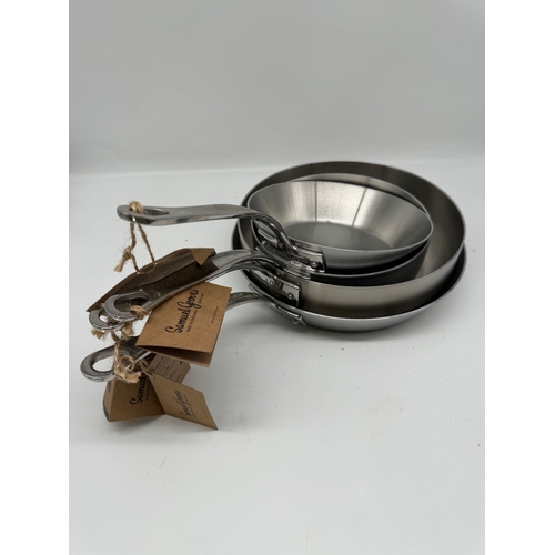 74 - Four New Samuel Groves Stainless Steel Pans