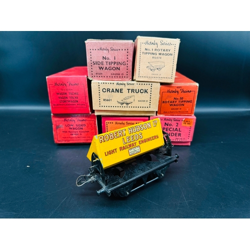 272 - 8 Boxed Hornby Series O Gauge Wagons, Crane Truck, No2 Special Tender, Tipping Wagons & Banana Van