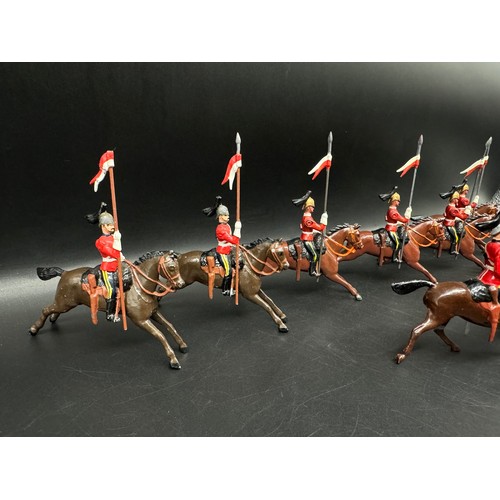 282 - Britains Hollow cast 16th Lancer Regiment + Cavalry Officers