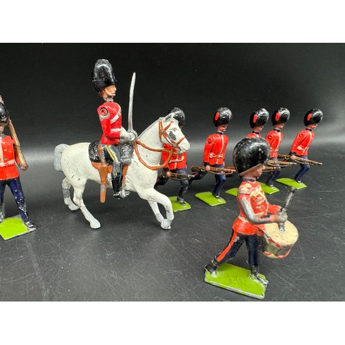 287 - Britains Hollow cast Coldstream Guards + mounted officer & drummer