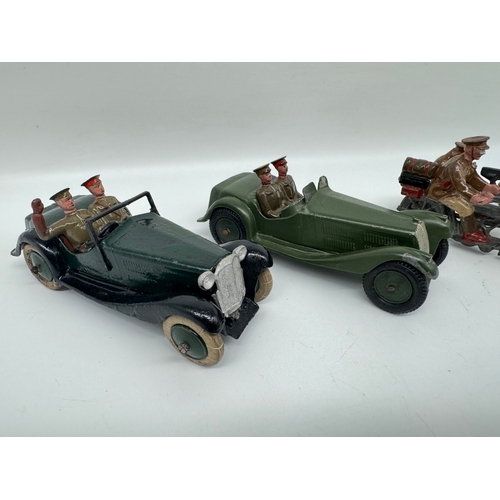 309 - Britains 1448 Army Staff Cars, 1793 Motor Machine Gun Corps Motorcycle + 3 Motorcycle Dispatch Rider... 