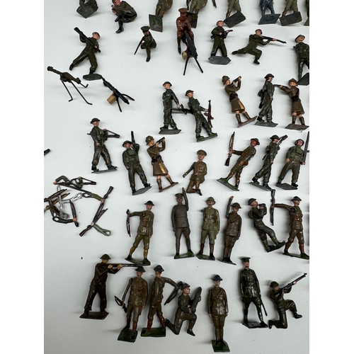 313 - Large quantity of Britains Hollow Cast WW1 & WW2 Infantry, Officers , accesories