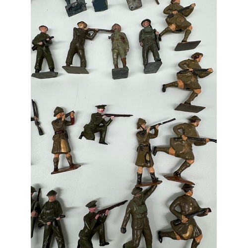 313 - Large quantity of Britains Hollow Cast WW1 & WW2 Infantry, Officers , accesories