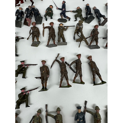 313 - Large quantity of Britains Hollow Cast WW1 & WW2 Infantry, Officers , accesories