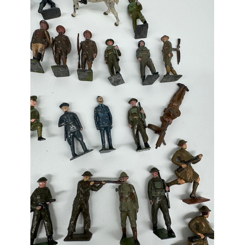 313 - Large quantity of Britains Hollow Cast WW1 & WW2 Infantry, Officers , accesories