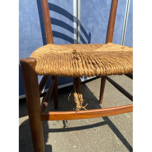 192 - Two retro wooden chairs and bamboo/cane side table. 

All dimensions in images.