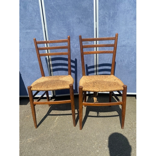 192 - Two retro wooden chairs and bamboo/cane side table. 

All dimensions in images.