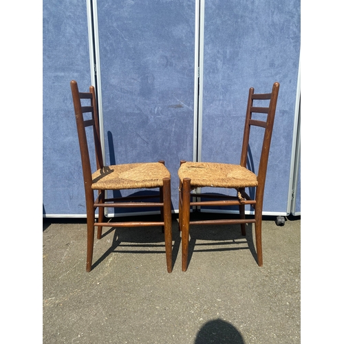 192 - Two retro wooden chairs and bamboo/cane side table. 

All dimensions in images.