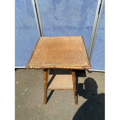 192 - Two retro wooden chairs and bamboo/cane side table. 

All dimensions in images.