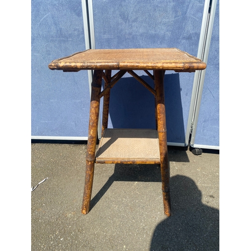 192 - Two retro wooden chairs and bamboo/cane side table. 

All dimensions in images.